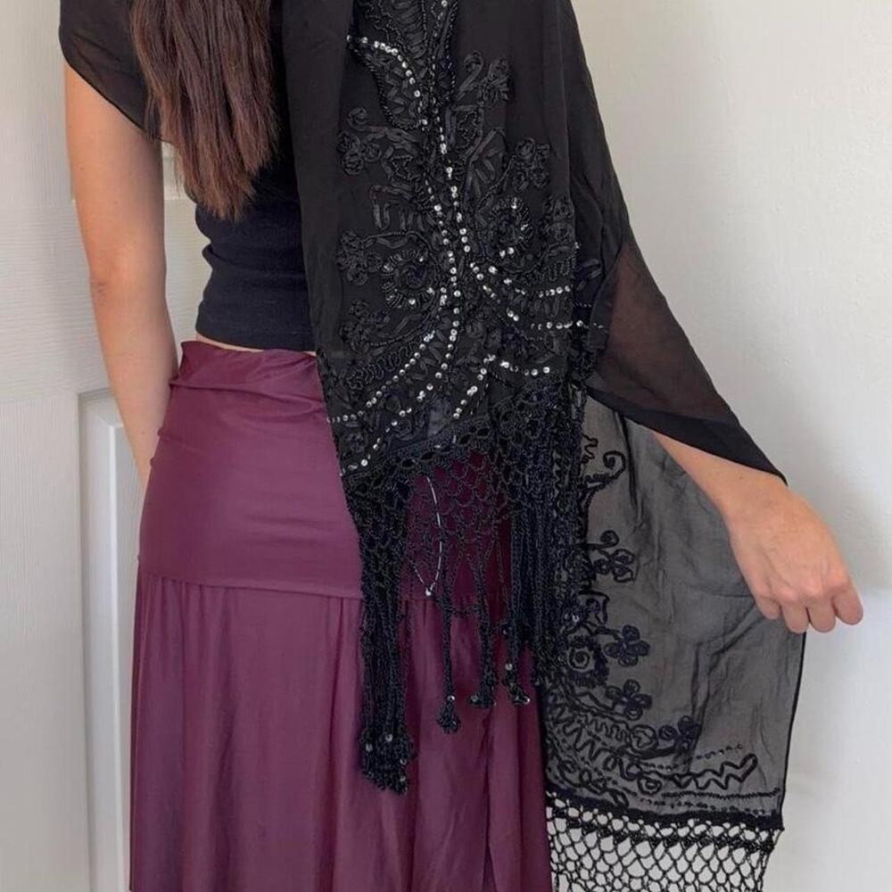 Vintage Sue Wong Black Silk Scarf - Picture 3 of 8